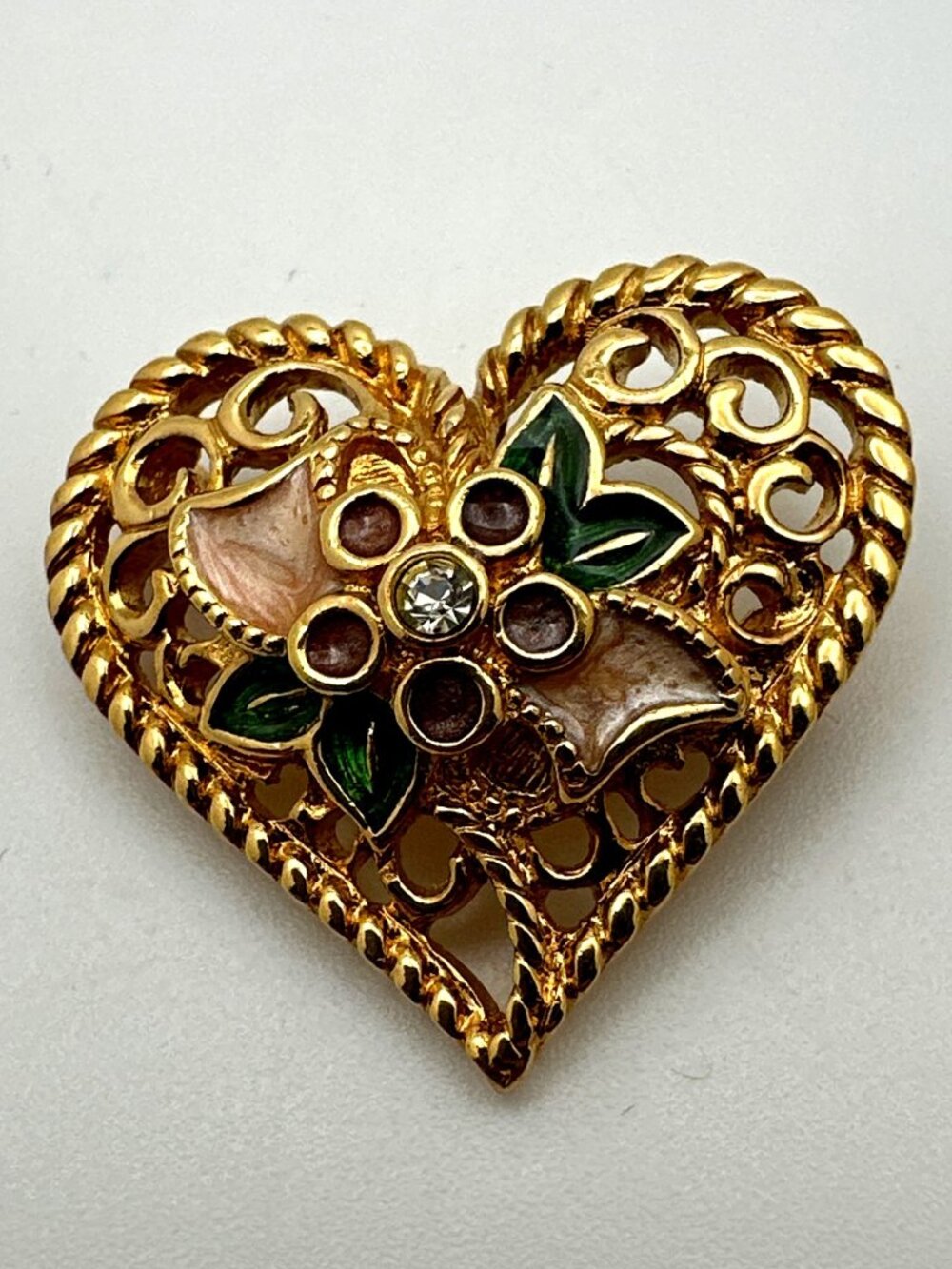 Avon Enamel Filigree Heart Pin Pendant in one I Love You Gift Sweet Memories